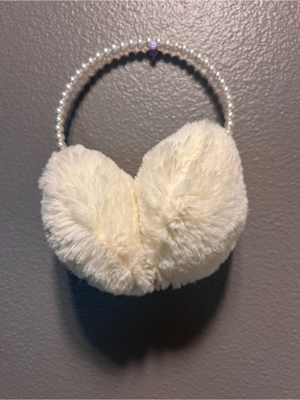 Unbranded Faux Fur Pearl Earmuffs Cream White Headband Ear Warmers Adult